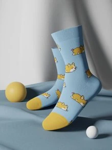 1pair Ladies' Cute Corgi Mid-Calf Socks - Multicolor - View 1