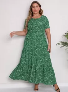 Vestido con estampado floral bajo a capas - Verde - Ver 1