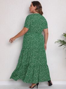 Vestido con estampado floral bajo a capas - Verde - Ver 2