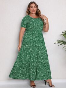 Vestido con estampado floral bajo a capas - Verde - Ver 3