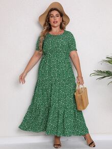 Vestido con estampado floral bajo a capas - Verde - Ver 4