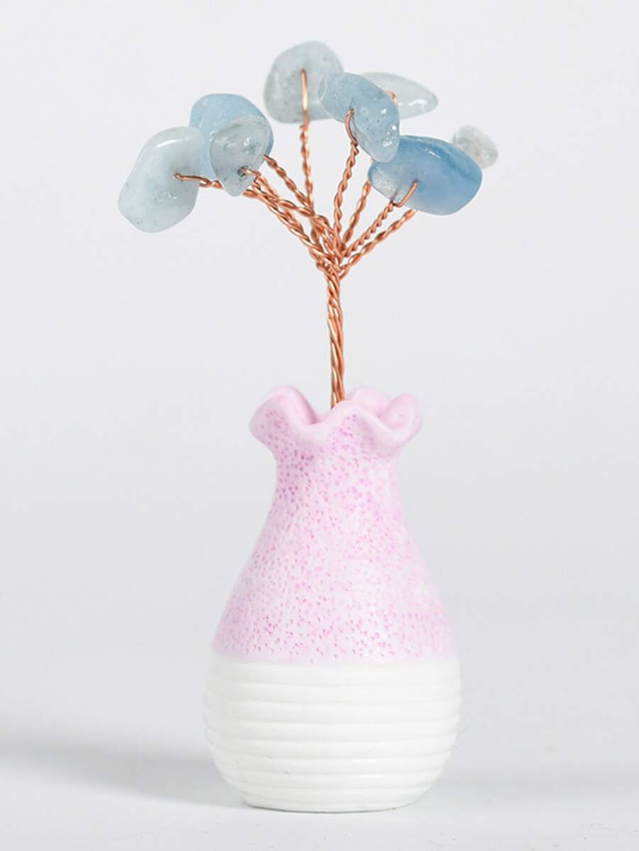 1pc Natural Crystal Decoration Craft, Creative Tree Design Decoration Object For Home - Blue - View 1