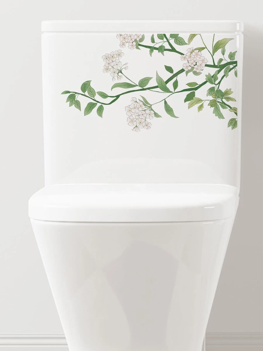 1pc PVC Flower Pattern Toilet Lid Decal, Modern Toilet Stool Commode Sticker For Bathroom - Multicolor - View 1