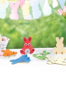 10 件/套木制装饰工艺品，创意兔子细节 DIY 家居复活节装饰物 - 彩色 - 查看 3