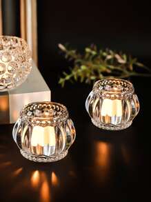 1pc Clear Candle Holder, Glass Candle Stand For Home Decor - Clear - View 1