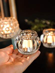 1pc Clear Candle Holder, Glass Candle Stand For Home Decor - Clear - View 2