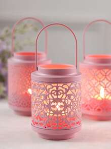 1pc Hollow Out Candle Holder, Iron Candle Stand For Home Decor - Pink - View 1