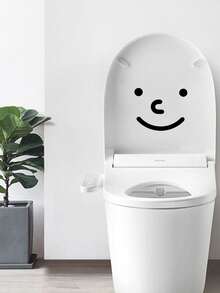 1pc PVC Cartoon Graphic Toilet Lid Decal, Modern Toilet Stool Commode Sticker For Bathroom - Black - View 1