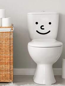 1pc PVC Cartoon Graphic Toilet Lid Decal, Modern Toilet Stool Commode Sticker For Bathroom - Black - View 2