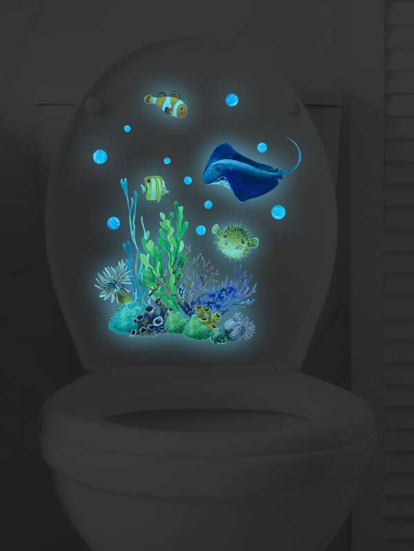 1pc PVC Toilet Stool Commode Sticker, Cartoon Glow In The Dark Fish