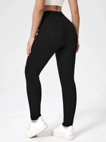 Pearls Beaded Ripped Skinny Jeans - Black - View 2