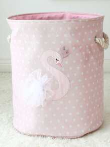 1pc Swan Decor Laundry Hamper, Pink Dirty Clothes Storage Basket For Home - Pink - View 3