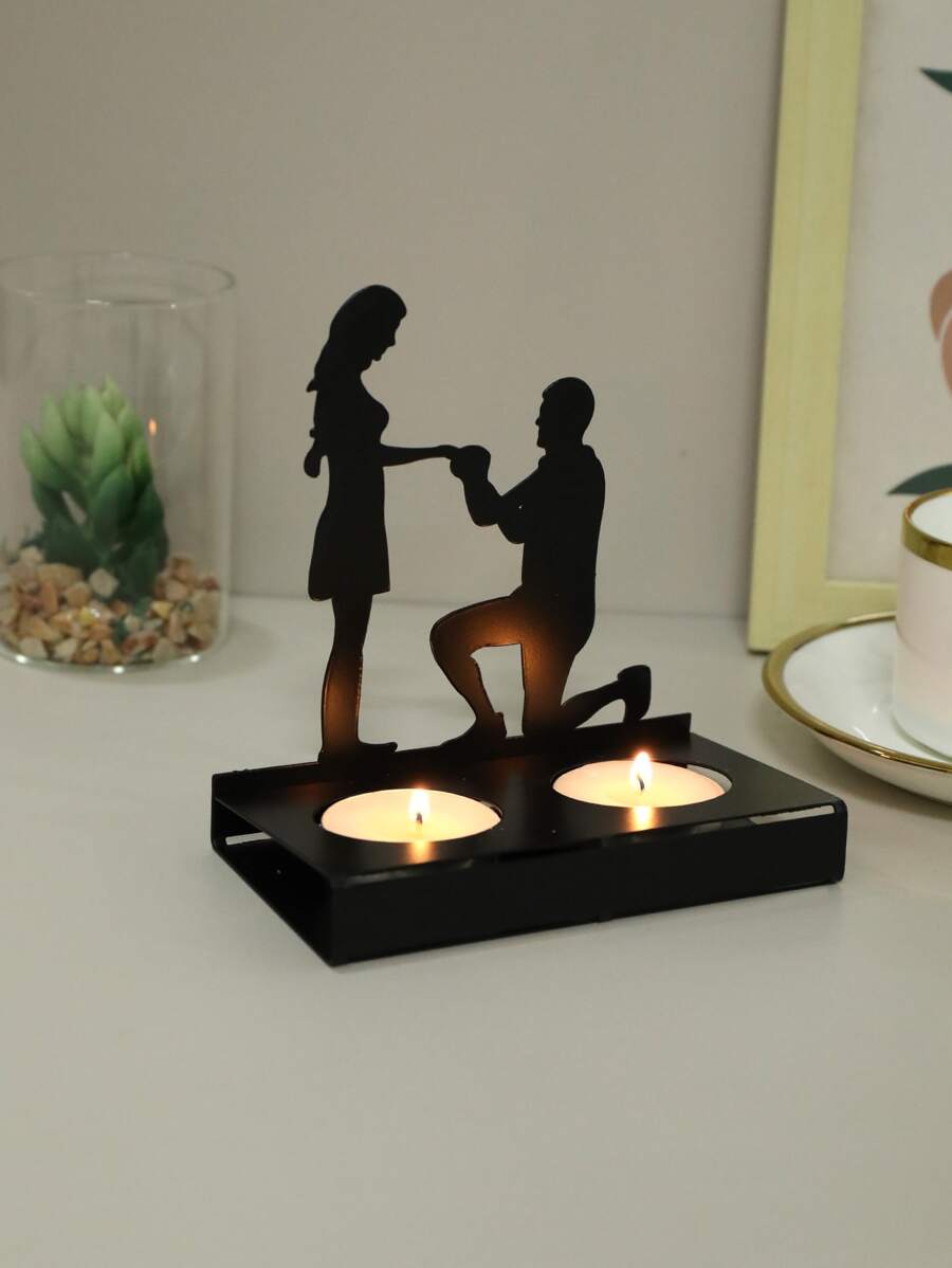 1pc Figure Design Candle Holder, Iron Candle Stand For Home Decor - Black - View 1