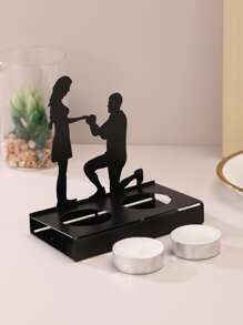 1pc Figure Design Candle Holder, Iron Candle Stand For Home Decor - Black - View 3