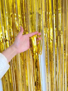 1 pieza de cortina decorativa con borlas para fiestas, cortina dorada para mascotas, decoración de fondo para fiestas - Dorado - Ver 4