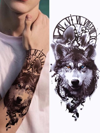件防水持久狼圖案暫時紋身貼紙