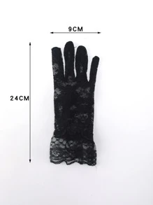1對女式花卉圖案蕾絲優雅手套適合派對 - 黑色 - 查看 4