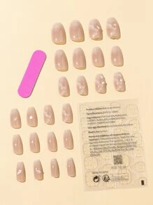 24 chiếc Đồ họa quan tài ngắn Móng tay giả & 1 tấm băng dính & 1 dũa móng tay - Nhiều màu - Xem 2