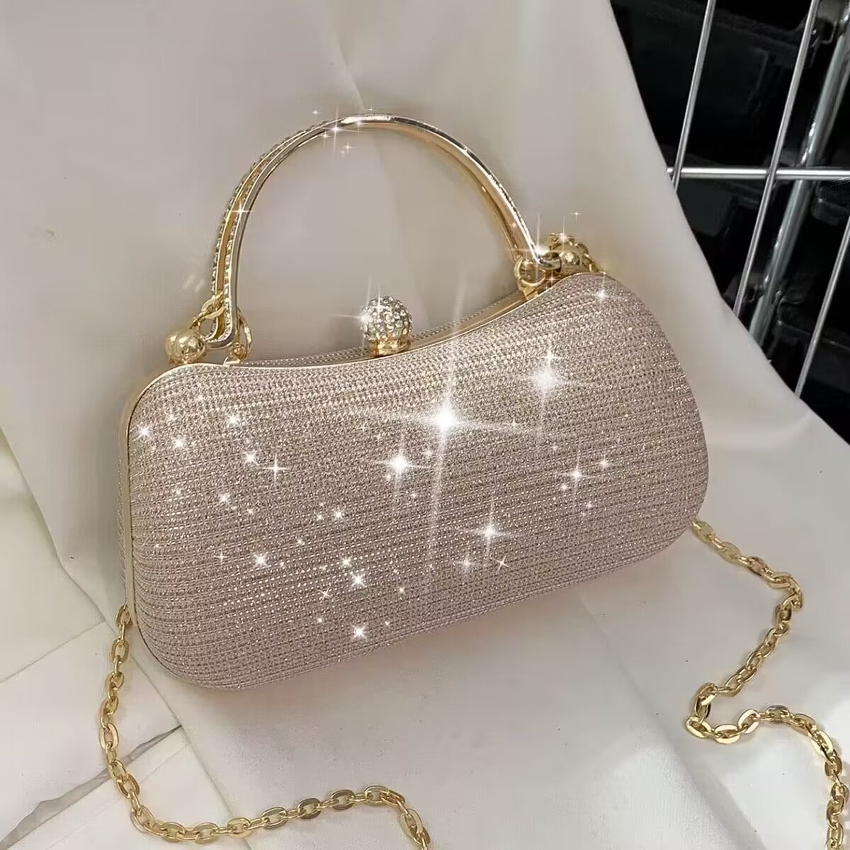 Bolso cubo ligero, de estilo casual de negocios con decoración de strass, diseño con cordón, bolso transparente de con perlas, bolso de noche glamo