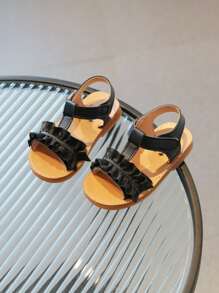 女童荷叶边踝带凉鞋 - 黑色 - 查看 1