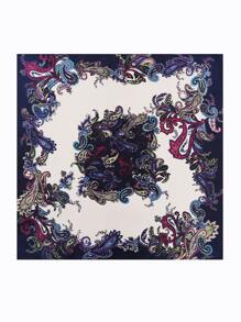 1pc Women's Printed Scarf, Beach Headscarf, Bikini Wrap, Sun Protection Silk Scarf - Navy Blue - View 3