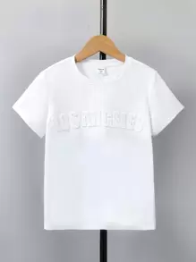 SHEIN Vacaura Tween Boy Casual Loose Fit Breathable Comfortable T-shirt With Letter Print - White - View 5