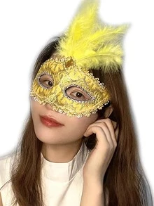 1入組女式水鑽和羽毛裝飾時尚風格派對服裝眼罩