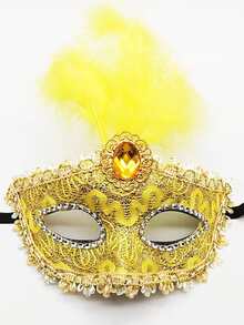 1入組女式水鑽和羽毛裝飾時尚風格派對服裝眼罩