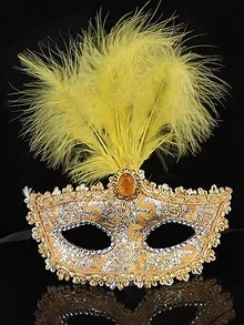 1入組女式水鑽和羽毛裝飾時尚風格派對服裝眼罩