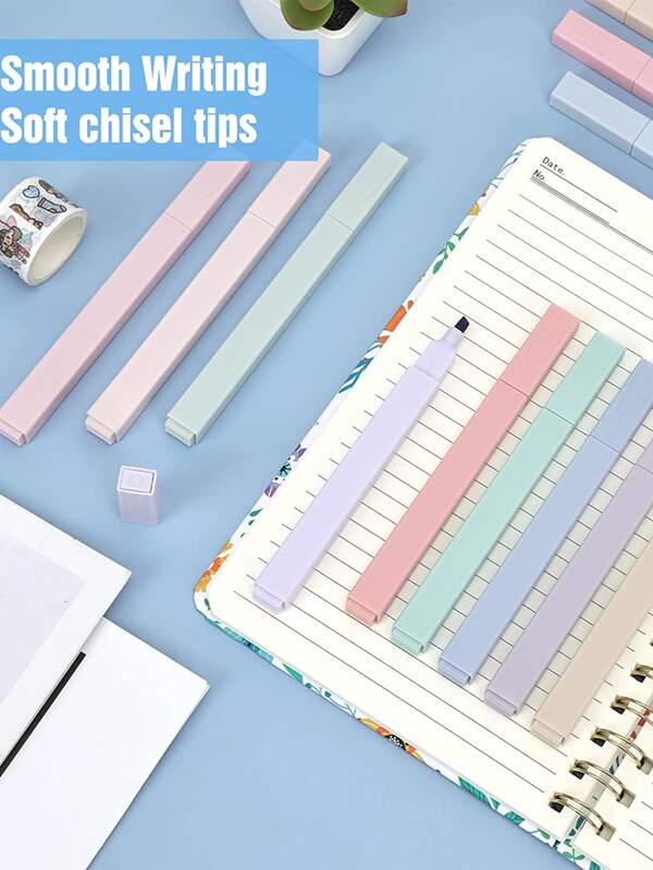 12pcs Morandi Aesthetic Square Highlighters Pens, Mild Soft Chisel Tip