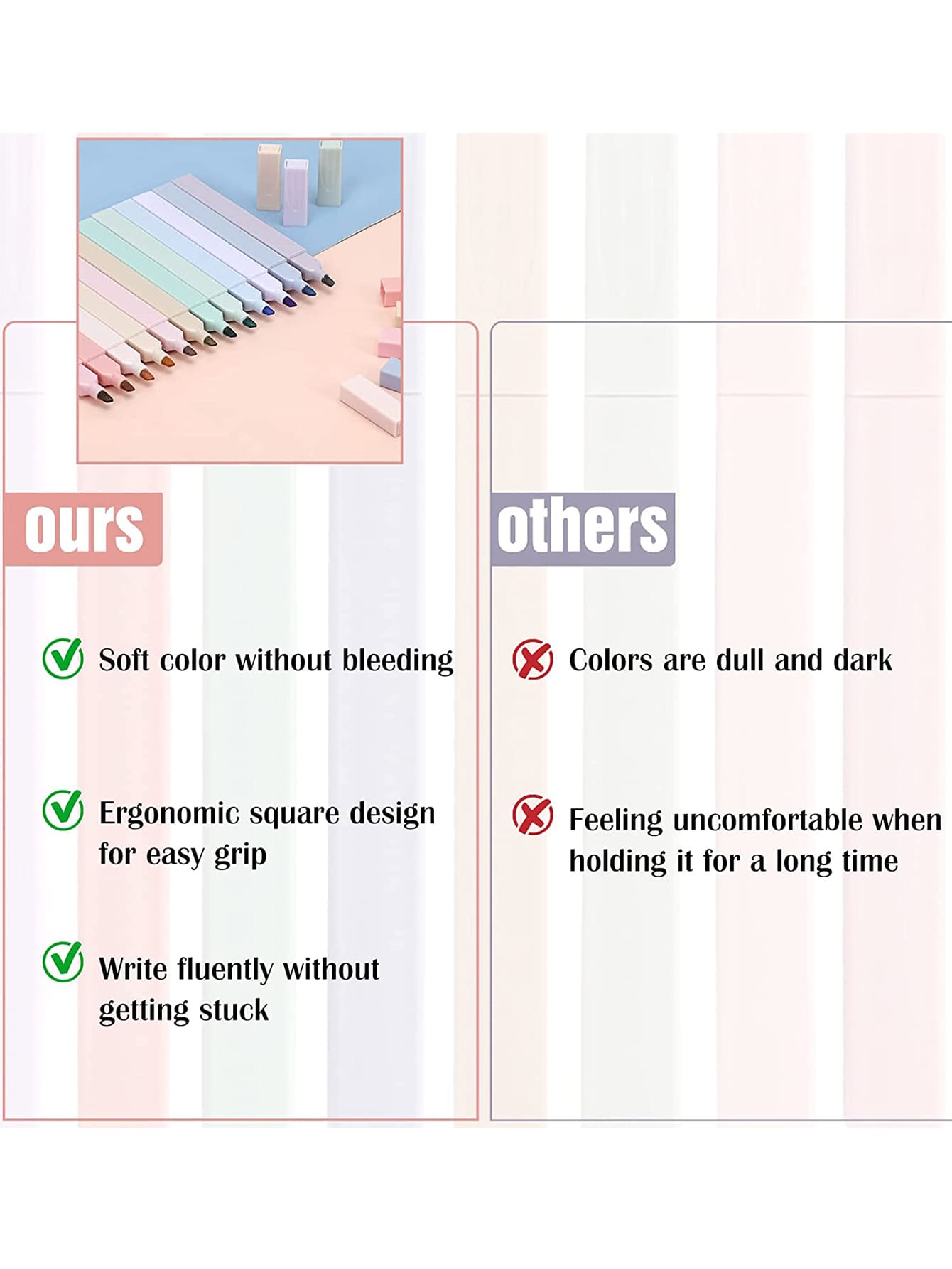 12pcs Morandi Aesthetic Square Highlighters Pens, Mild Soft Chisel Tip