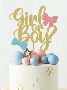 1pc Paper Cake Topper, Creative Bow & Letter Graphic Cake Top Decoration For Gender Reveal Party,Christmas