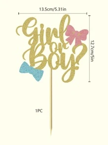 1pc Paper Cake Topper, Creative Bow & Letter Graphic Cake Top Decoration For Gender Reveal Party,Christmas