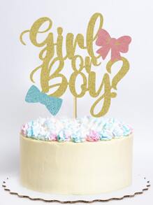 1pc Paper Cake Topper, Creative Bow & Letter Graphic Cake Top Decoration For Gender Reveal Party,Christmas