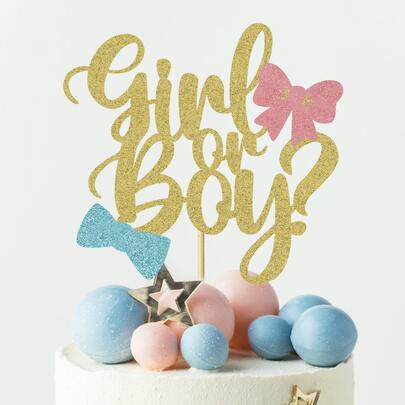 1 件纸质蛋糕装饰，创意蝴蝶结和字母图案蛋糕顶部装饰，适用于性别揭秘派对、圣诞节