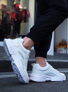 男士字母圖案前綁帶老爹鞋 - 白色 - 查看 3