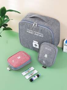 Túi lưu trữ thuốc đồ họa chữ cái 2 cái, Bộ dụng cụ sơ cứu di động polyester hiện đại cho gia đình - Màu Đỏ Sâu - Xem 2