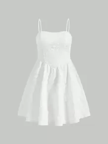 SHEIN Thanh lịch Thiếu niên Cô gái Dệt hoa Buổi tiệc Sinh nhật Đầm Với , Xếp Và Nối Cho mùa hè - trắng - Xem 1