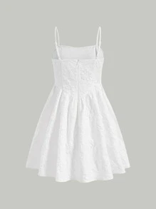 SHEIN Thanh lịch Thiếu niên Cô gái Dệt hoa Buổi tiệc Sinh nhật Đầm Với , Xếp Và Nối Cho mùa hè - trắng - Xem 2