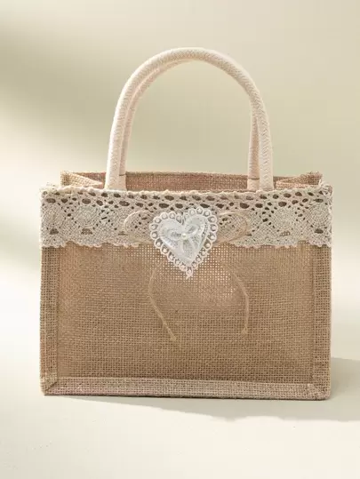 1 st polyester presentpåse, kreativ faux pärla & hjärta design presentpåse för fest