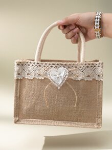 1pc Polyester Gift Bag, Creative Faux Pearl & Heart Design Gift Wrapping Bag For Party - Multicolor - View 4