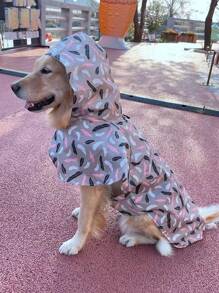 1pc Feather Print Pet Raincoat - Light Grey - View 1