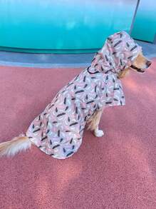 1pc Feather Print Pet Raincoat - Light Grey - View 2