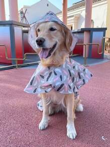 1pc Feather Print Pet Raincoat - Light Grey - View 3