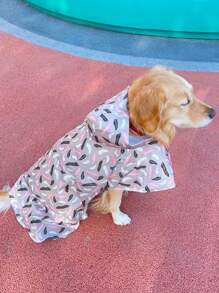 1pc Feather Print Pet Raincoat - Light Grey - View 4