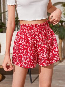 SHEIN Teen Girls Ditsy Floral Paperbag Waist Shorts