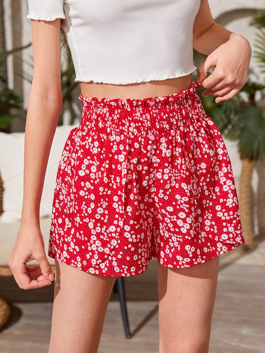 SHEIN Teen Girls Ditsy Floral Paperbag Waist Shorts