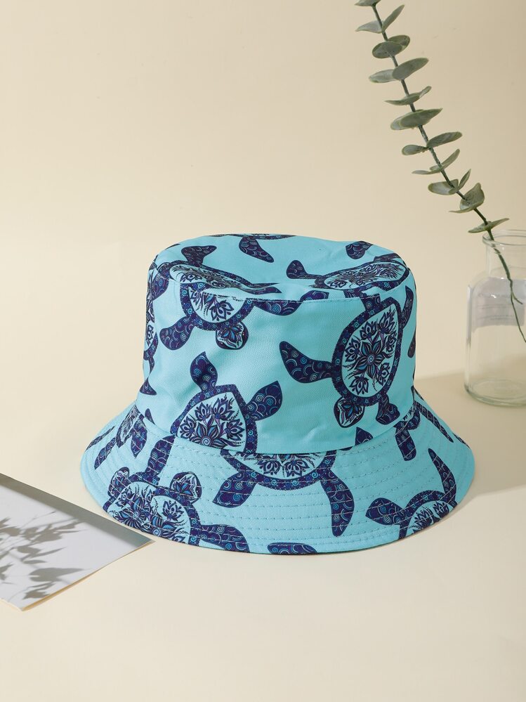 1pc Women Sea Turtle Print Reversible Fashionable Bucket Hat, For Outdoor - Multicolor - View 1