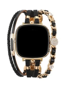 1入組水鑽裝飾編織細節錶帶適用於Fitbit Versa - 彩色 - 查看 1