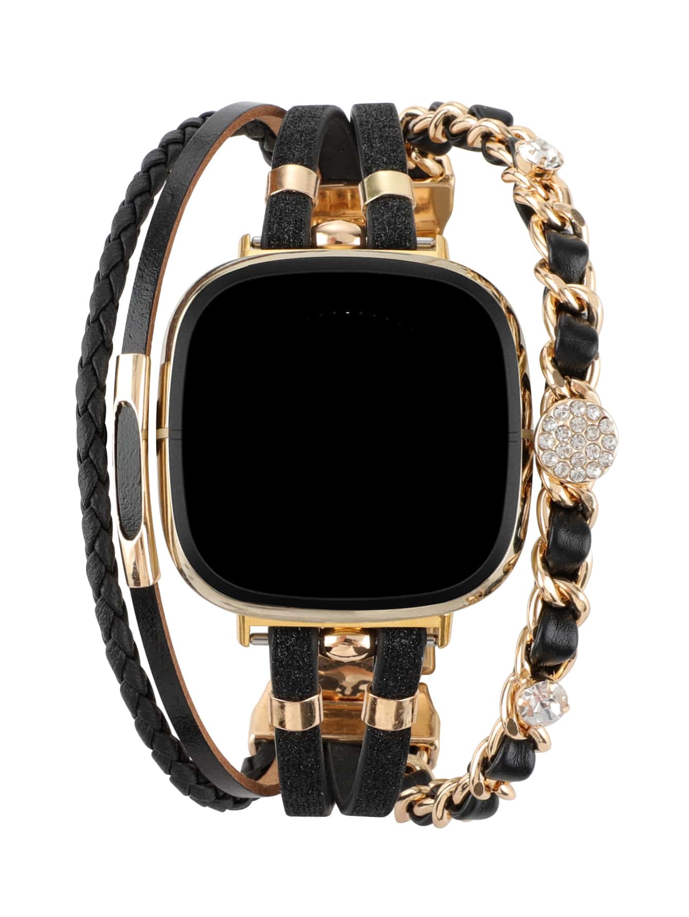 1入組水鑽裝飾編織細節錶帶適用於Fitbit Versa - 彩色 - 查看 1